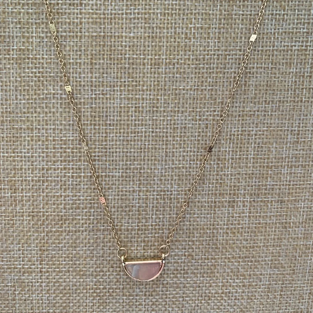 Small Gold Tone Necklace with Peachy Cream Stone Pendant